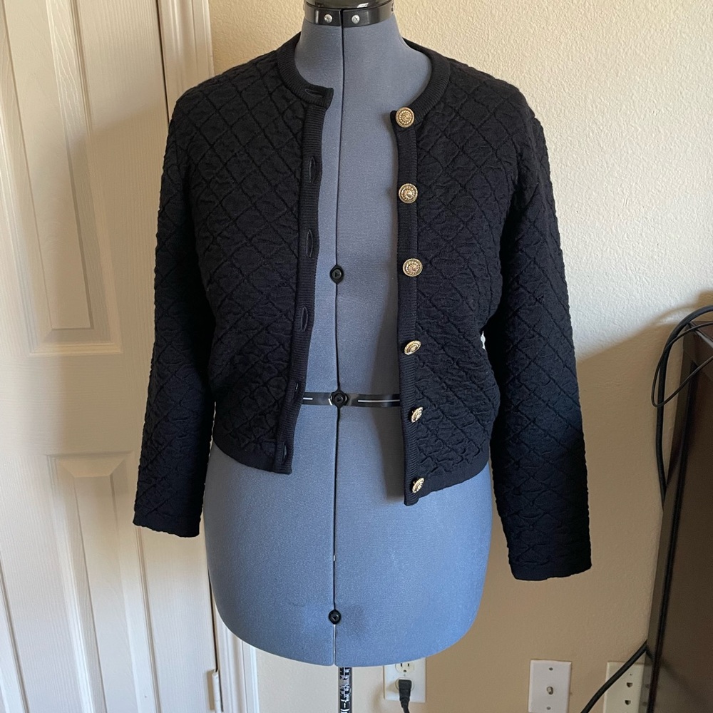 black wool cardigan sweater